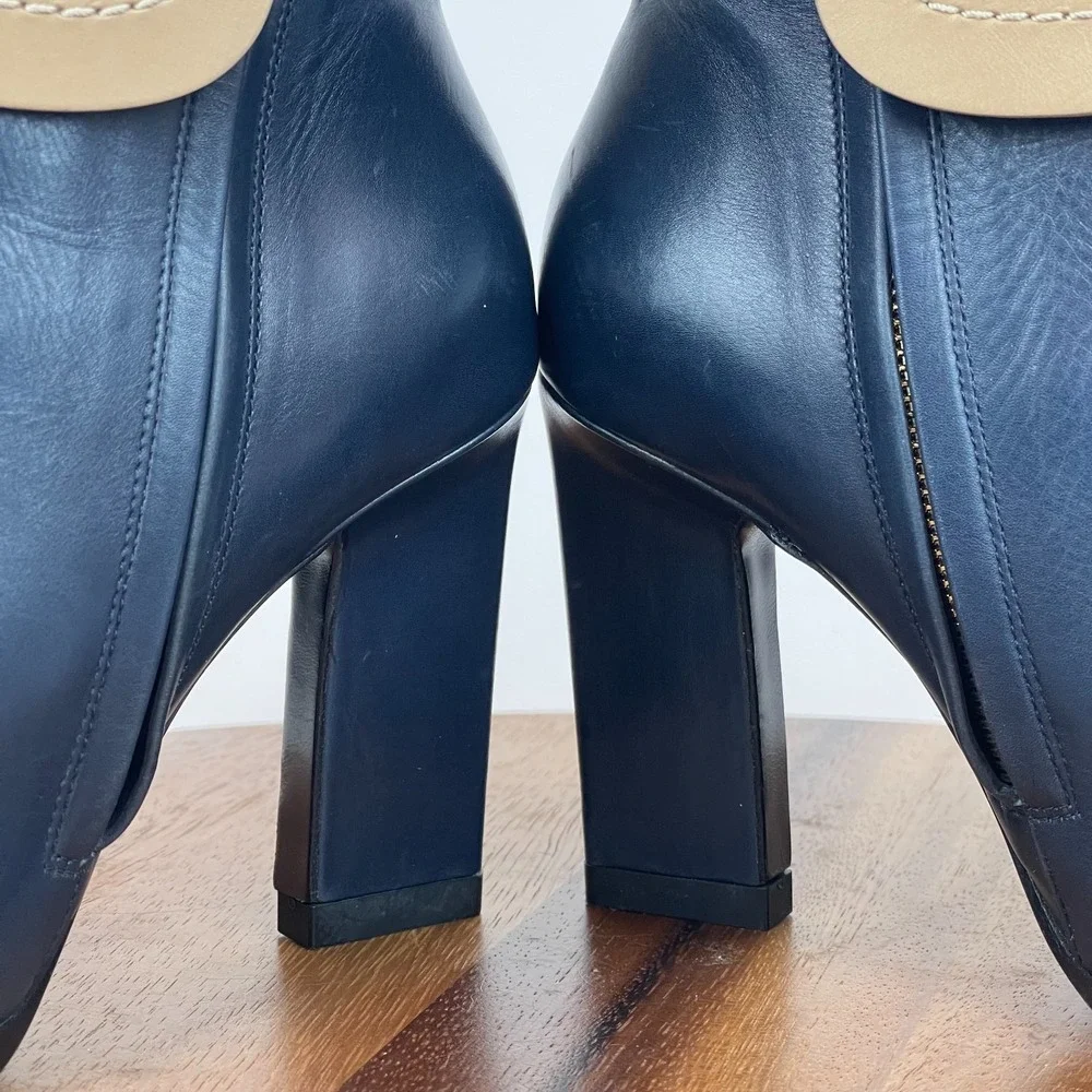 Womens‎ Jil Sander Blue Brown Leather Heeled Ankle Booties Boots Size 35 US 5 M